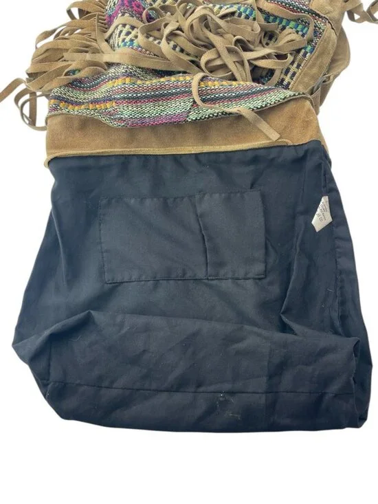 SATINATO Hobo Bag Women’s Brown Multi Fringe Woven Suede Festival - Picture 5 of 12